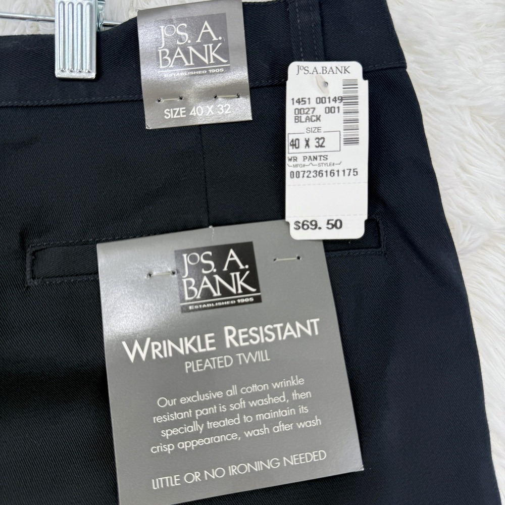 Jos A Bank Mens Wrinkle Resistant Twill Pleated Dress Pants Size 40x32 Black NWT - Picture 4 of 7